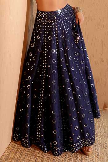 Shop Pooja Popli Blue Silk, Organza Scoop Neck Nazakat Mid Night Mirror Work Lehenga Set Online at Aza Fashions Shop_Pooja Popli_Blue Silk, Organza Scoop Neck Nazakat Mid Night Mirror Work Lehenga Set _Online_at_Aza_Fashions