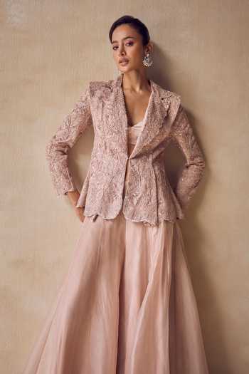 Pankaj & Nidhi Rosewater Peplum Jacket Sharara Set
