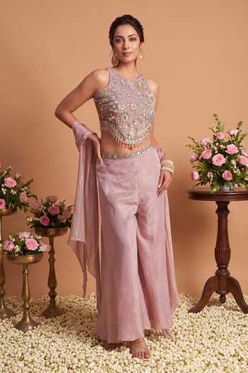 Samyukta Singhania Hand Embroidered Top Palazzo Set 