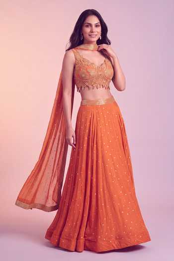 Two Sisters By Gyans Orange Embellished Lehenga Set 