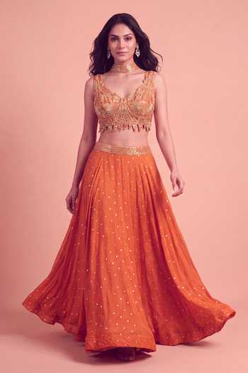 Two Sisters By Gyans Orange Embellished Lehenga Set 