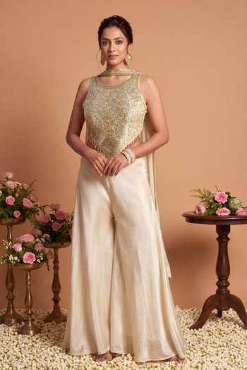Samyukta Singhania Hand Embroidered Top Palazzo Set 