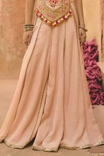 Ajiesh Oberoi_Pink Organza, Tissue, Crinkle Round Neck Mogra Embroidered Top And Sharara Set _Online_at_Aza_Fashions