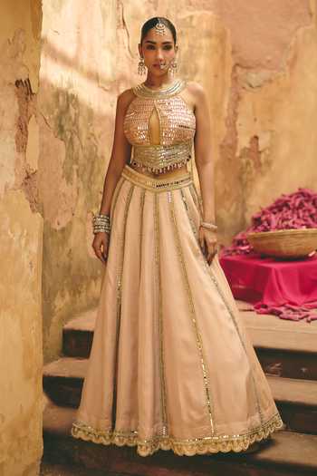 Ajiesh Oberoi Chamkili Embroidered Blouse & Lehenga Set