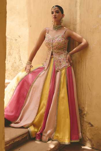 Ajiesh Oberoi Vrinda Embroidered Top Panelled Lehenga Set