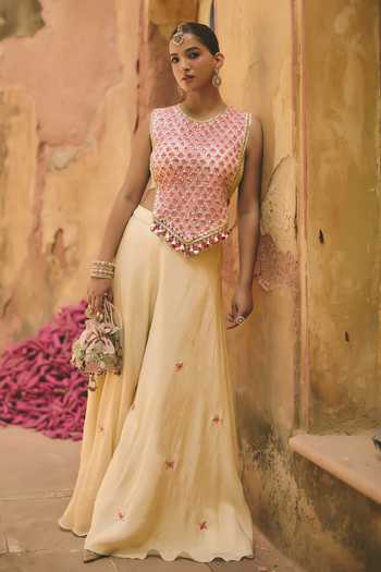 Ajiesh Oberoi Peehu Embroidered Corset & Sharara Set
