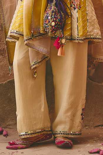 Ajiesh Oberoi_Yellow Organza, Tissue, Crinkle Round Kaiyra Embroidered Color Block Kurta Set _Online_at_Aza_Fashions