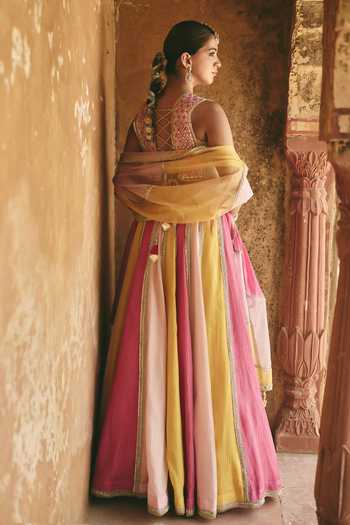 Ajiesh Oberoi Rang Mahal Color Block Lehenga Set