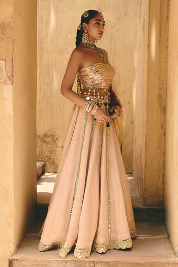 Ajiesh Oberoi_Pink Organza, Tissue, Crinkle Sohni Mirror Embellished Blouse Lehenga Set _Online_at_Aza_Fashions