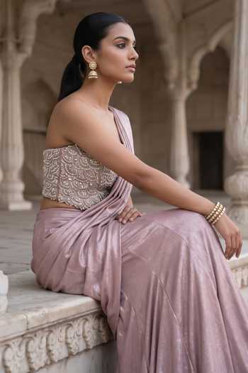 Aneesh Agarwaal Purple Crepe, Net Sequins, Beads, Jamuni Nisa Pre-stitched Saree With Corset Online at Aza Fashions Aneesh Agarwaal_Purple Crepe, Net Sequins, Beads, Jamuni Nisa Pre-stitched Saree With Corset _Online_at_Aza_Fashions