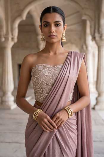Buy Aneesh Agarwaal Purple Crepe, Net Sequins, Beads, Jamuni Nisa Pre-stitched Saree With Corset Online at Aza Fashions Buy_Aneesh Agarwaal_Purple Crepe, Net Sequins, Beads, Jamuni Nisa Pre-stitched Saree With Corset _Online_at_Aza_Fashions