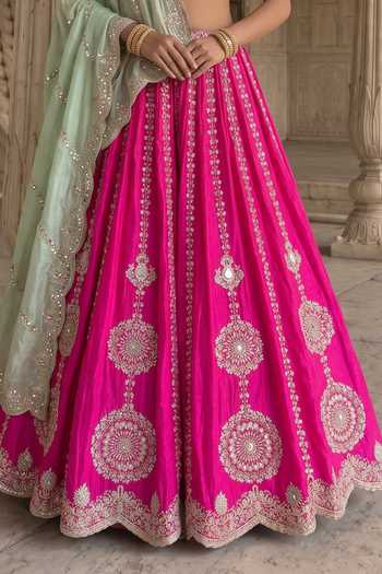 Buy Aneesh Agarwaal Pink Silk Sweetheart Neck Gul-e-rani Embroidered Lehnga Set Online at Aza Fashions Buy_Aneesh Agarwaal_Pink Silk Sweetheart Neck Gul-e-rani Embroidered Lehnga Set _Online_at_Aza_Fashions