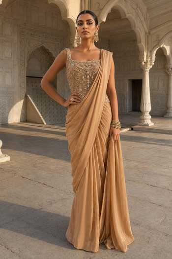 Aneesh Agarwaal Peetambari Pre-Draped Saree With Corset