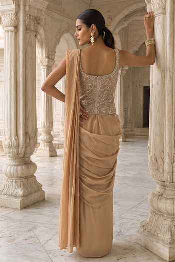 Aneesh Agarwaal Peetambari Pre-Draped Saree With Corset