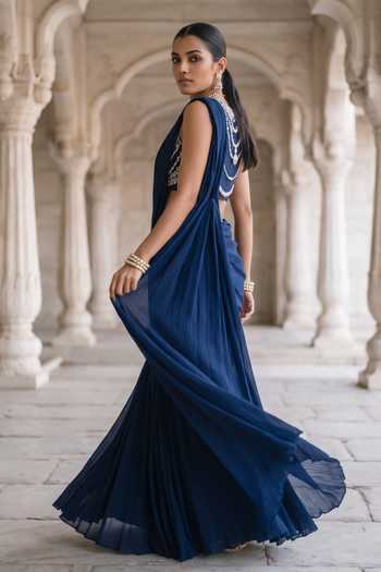 Aneesh Agarwaal Neel Dipti Pre-Draped Saree With Blouse 