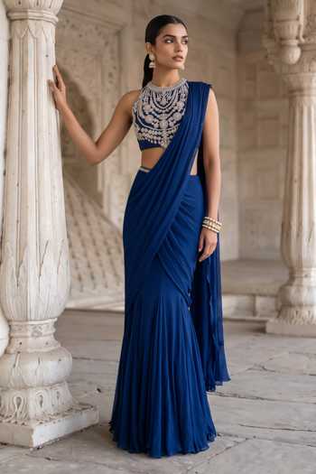 Aneesh Agarwaal Neel Dipti Pre-Draped Saree With Blouse 