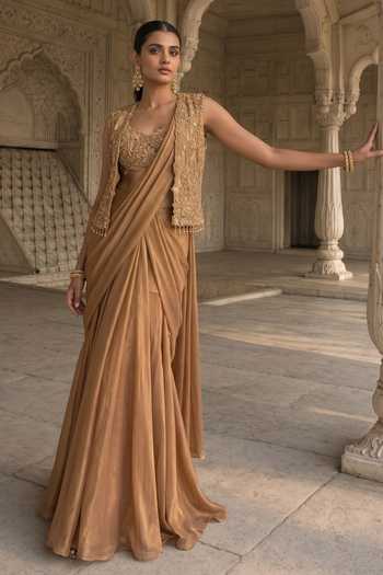 Aneesh Agarwaal Kachanabari Jacket & Pre-Draped Saree Set