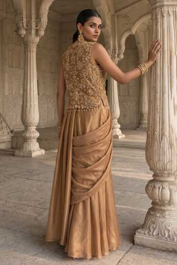 Aneesh Agarwaal Kachanabari Jacket & Pre-Draped Saree Set