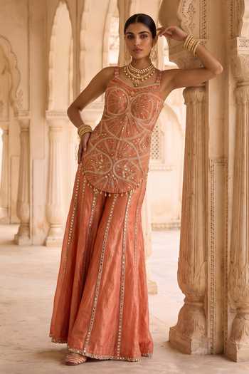Aneesh Agarwaal Kesariya Baag Embroidered Kurta & Sharara Set