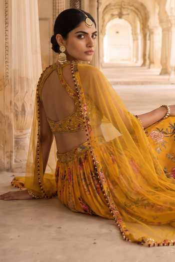 Aneesh Agarwaal Genda Bag Cbintz Print Lehenga Set 