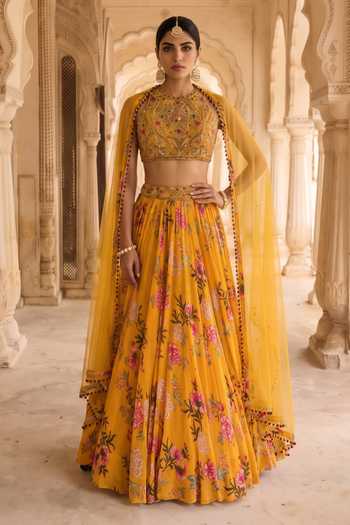 Aneesh Agarwaal Genda Bag Cbintz Print Lehenga Set 