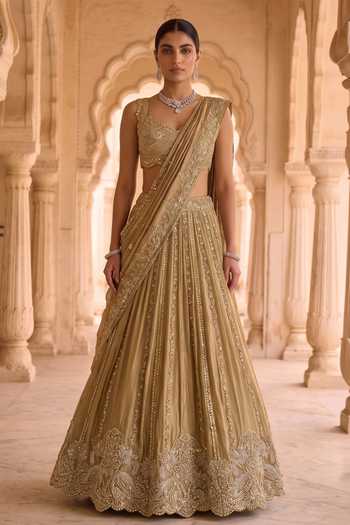 Aneesh Agarwaal Gold Tissue Sweetheart Neck Rajwadi Kachan Embroidered Lehenga Set Online at Aza Fashions Aneesh Agarwaal_Gold Tissue Sweetheart Neck Rajwadi Kachan Embroidered Lehenga Set _Online_at_Aza_Fashions