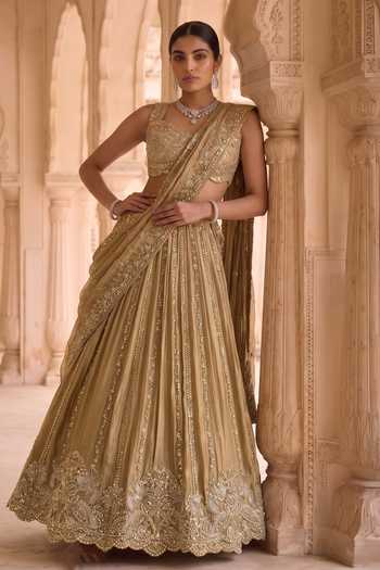 Shop Aneesh Agarwaal Gold Tissue Sweetheart Neck Rajwadi Kachan Embroidered Lehenga Set Online at Aza Fashions Shop_Aneesh Agarwaal_Gold Tissue Sweetheart Neck Rajwadi Kachan Embroidered Lehenga Set _Online_at_Aza_Fashions