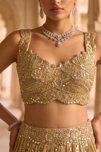 Aneesh Agarwaal Gold Tissue Sweetheart Neck Rajwadi Kachan Embroidered Lehenga Set at Aza Fashions Aneesh Agarwaal_Gold Tissue Sweetheart Neck Rajwadi Kachan Embroidered Lehenga Set _at_Aza_Fashions