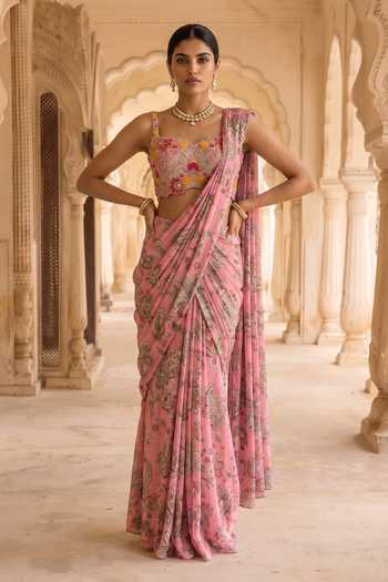 Aneesh Agarwaal Rani Kalash Printed Pre-Draped Saree With Blouse