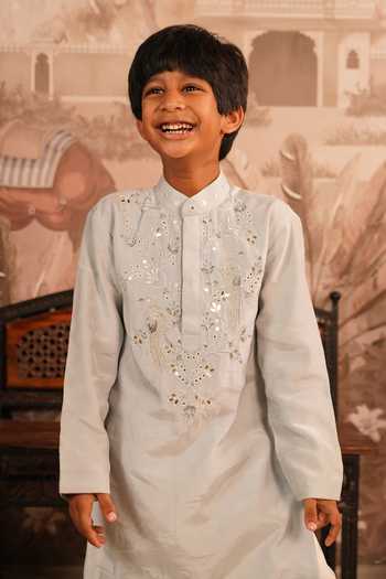 Arani Label Sky Blue Cotton, Twill, Muslin Mirage Embroidered Kurta And Pant Set Online at Aza Fashions Arani Label_Sky Blue Cotton, Twill, Muslin Mirage Embroidered Kurta And Pant Set _Online_at_Aza_Fashions