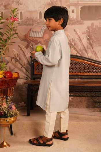 Buy_Arani Label_Sky Blue Cotton, Twill, Muslin Mirage Embroidered Kurta And Pant Set _Online_at_Aza_Fashions