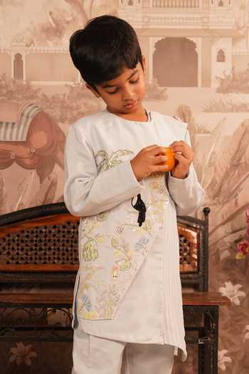 Buy_Arani Label_Sky Blue Cotton, Muslin, Twill Toucan Trail Kurta And Pant Set _Online_at_Aza_Fashions