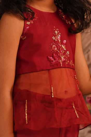 Buy Arani Label Maroon Organza, Muslin Elara Peplum Top And Palazzo Set Online at Aza Fashions Buy_Arani Label_Maroon Organza, Muslin Elara Peplum Top And Palazzo Set _Online_at_Aza_Fashions