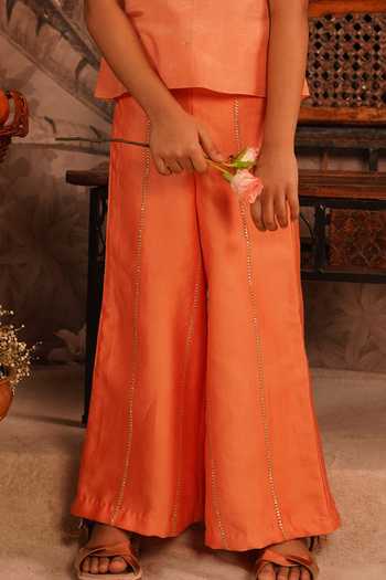 Arani Label_Orange Organza, Chanderi, Tissue Sequins Nectar Embroidered Top And Palazzo Set _Online_at_Aza_Fashions