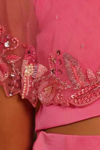 Buy Arani Label Pink Satin, Net, Modal Alaya Border Embroidered Cape And Mermaid Skirt Set Online at Aza Fashions Buy_Arani Label_Pink Satin, Net, Modal Alaya Border Embroidered Cape And Mermaid Skirt Set _Online_at_Aza_Fashions