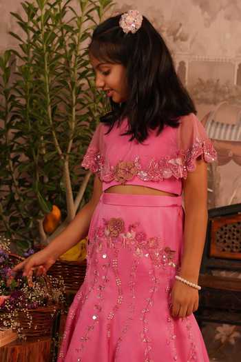 Arani Label Pink Satin, Net, Modal Alaya Border Embroidered Cape And Mermaid Skirt Set at Aza Fashions Arani Label_Pink Satin, Net, Modal Alaya Border Embroidered Cape And Mermaid Skirt Set _at_Aza_Fashions