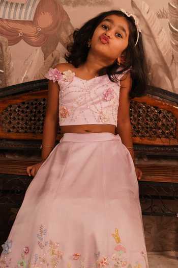 Arani Label_Purple Satin, Modal Sweet Ombre Lehenga With Crop Top _at_Aza_Fashions