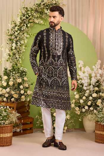 Kasbah Black Georgette The Vale Mirror Work Kurta Online at Aza Fashions Kasbah_Black Georgette The Vale Mirror Work Kurta _Online_at_Aza_Fashions