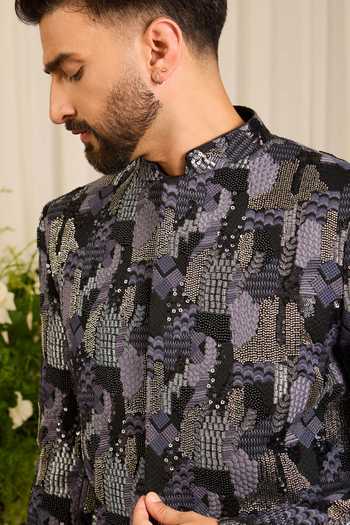 Buy Kasbah Grey Silk Embroidery, Sequins, Cut Work Saphire Cutdana Bandhgala Online at Aza Fashions Buy_Kasbah_Grey Silk Embroidery, Sequins, Cut Work Saphire Cutdana Bandhgala _Online_at_Aza_Fashions