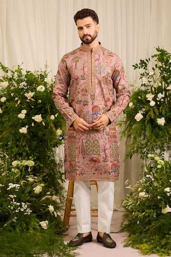 Kasbah Purple Silk The Crosby Nature Embroidered Kurta Online at Aza Fashions Kasbah_Purple Silk The Crosby Nature Embroidered Kurta _Online_at_Aza_Fashions