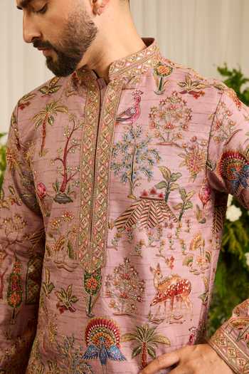 Buy Kasbah Purple Silk The Crosby Nature Embroidered Kurta Online at Aza Fashions Buy_Kasbah_Purple Silk The Crosby Nature Embroidered Kurta _Online_at_Aza_Fashions