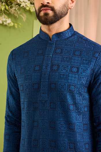 Buy Kasbah Blue Silk Moncler Thread Embroidered Short Kurta Online at Aza Fashions Buy_Kasbah_Blue Silk Moncler Thread Embroidered Short Kurta _Online_at_Aza_Fashions