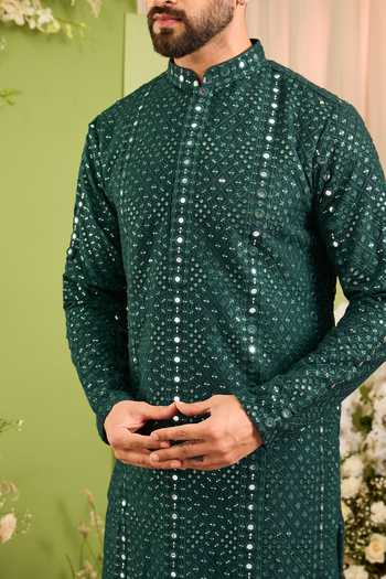 Kasbah Green Silk Mirror Work Kurta Online at Aza Fashions Kasbah_Green Silk Mirror Work Kurta _Online_at_Aza_Fashions