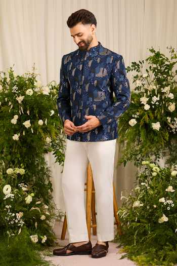 Kasbah Blue Silk Embroidery, Sequins, Beads, Metallic The Saphire Cutdana Bandhgala Online at Aza Fashions Kasbah_Blue Silk Embroidery, Sequins, Beads, Metallic The Saphire Cutdana Bandhgala _Online_at_Aza_Fashions