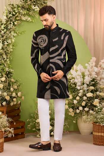 Kasbah_Black The Merceron Handwork Sherwani _Online_at_Aza_Fashions