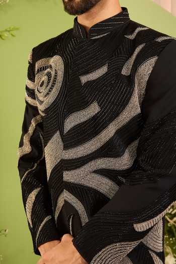 Buy_Kasbah_Black The Merceron Handwork Sherwani _Online_at_Aza_Fashions