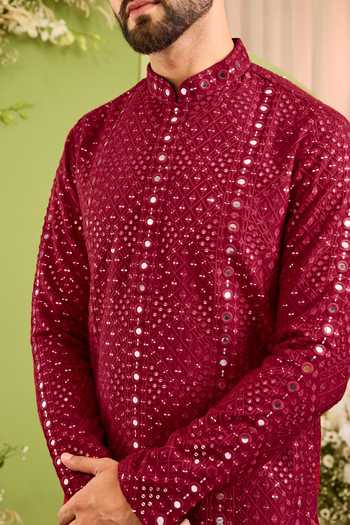 Buy Kasbah Maroon Silk Mirror Embroidered Kurta Online at Aza Fashions Buy_Kasbah_Maroon Silk Mirror Embroidered Kurta _Online_at_Aza_Fashions