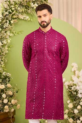 Kasbah Silk Mirror Embroidered Pink Kurta 