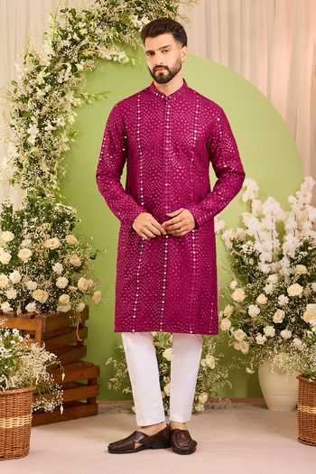 Kasbah Pink Silk Mirror Embroidered Kurta Online at Aza Fashions Kasbah_Pink Silk Mirror Embroidered Kurta _Online_at_Aza_Fashions
