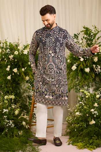 Kasbah Blue Georgette The Canopy Layered Embroidered Kurta Online at Aza Fashions Kasbah_Blue Georgette The Canopy Layered Embroidered Kurta _Online_at_Aza_Fashions